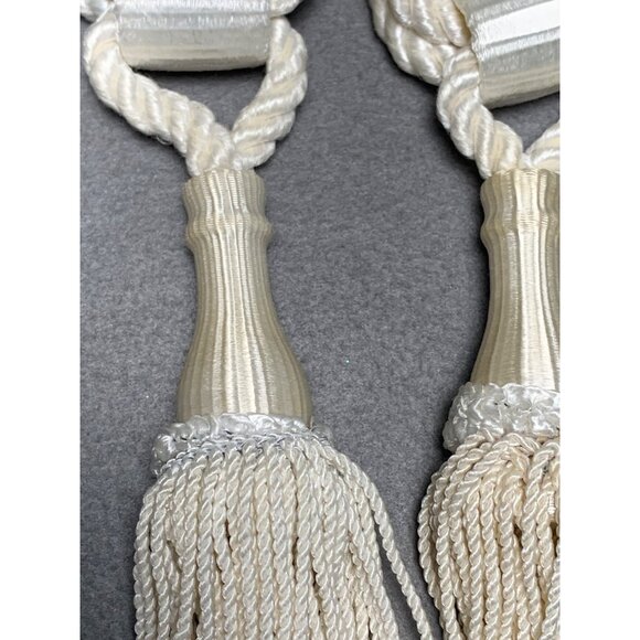 Vintage Ivory Curtain Tie Backs Pair with Tassels 17" Long Decorative Rope Holdb - Picture 3 of 13